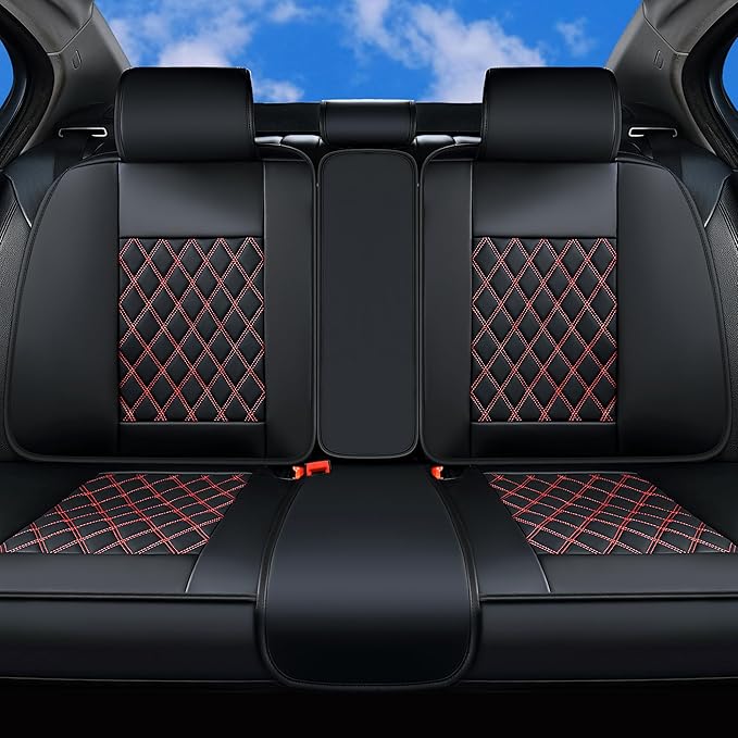 Huidasource Rear Seat Cover, Nappa Leather Back Seat Cover Velcro Adjustable, Compatible with Armrests, Seat Belts, Child Saf
