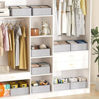 DIMJ Large Closet Shelf Organizer Bins 6 Packs with Handles and Divider, Fabric Trapezoid Storage Baskets, Foldable Clothes C