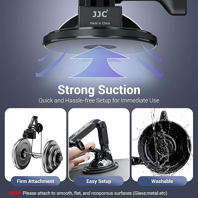 JJC Suction Cup Mount with Extension Arm for DJI Osmo Nano Action 5 Pro 4 3 Action Camera, Strong Stable Suction Cup Base Compatible with Gopro Hero 13 12 11 10, for Insta360 Ace Pro 2 Car Mount