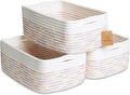 NaturalCozy 11.8"x8"x4.5” Rectangle Storage Baskets for Shelves 3 Pack | Cotton Rope Woven Small Baskets for Organizing | Sma