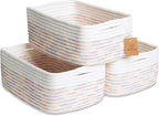 NaturalCozy 11.8"x8"x4.5” Rectangle Storage Baskets for Shelves 3 Pack | Cotton Rope Woven Small Baskets for Organizing | Sma