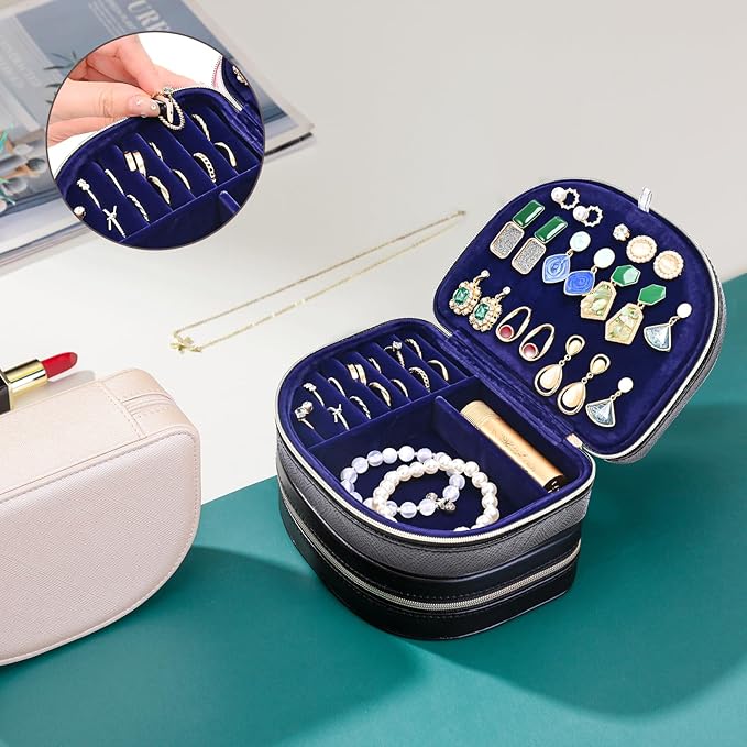 ProCase Travel Size Jewelry Box, Medium Portable Seashell-Shaped Jewelry Case, 2 Layer Mini Jewelry Organizer in PU Leather f