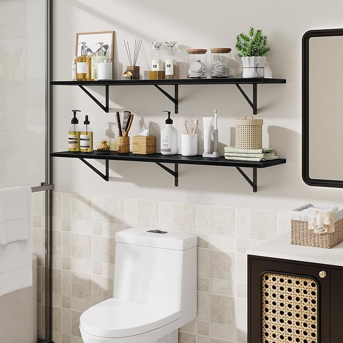 48inch Floating Shelves for Wall,10" Deep Floating Shelves with Metal Brackets,Wall Mounted Hanging Floating Shelf,Wide Displ