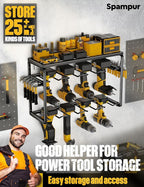 Spampur Power Tool Organizer, 8 Drill Holders Wall Mount, 3 Layer Heavy Duty Metal Storage for Garage Organization, Tools Sto
