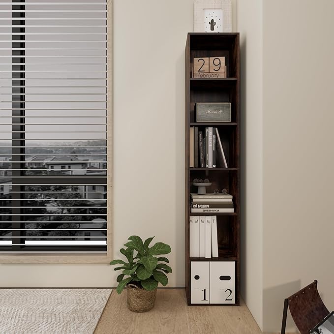 Book Shelf, 6 Cube Storage Organizer, Open Shelves Bookcase 9.3 x 11.8 x 62.4, Bookshelf for Living Room, Bedroom, Home Offic