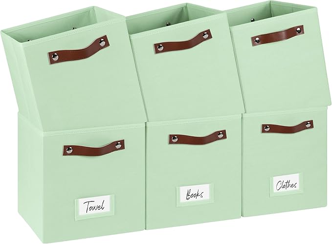 FinishingBo 6-Pack Storage Cubes with Handles & Label Holders Basket, Closet Cube Home Organizer Bins(Green, 10.5*10.5*11 inc