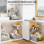 Under Sink Organizer, 2 Pack 2 Tier Pull Out Under Cabinet Organizer Shelf with Pad for Framed Cabinets, Metal Slide Out Unde