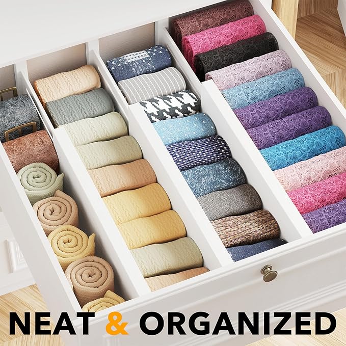 SpaceAid Bamboo Dresser Drawer Dividers 6 Pack, (Need 4.65" Deep Drawer) Adjustable 12.5“-17” Organizers, Expandable Organiza