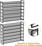 Large Shoe Rack 12 Tier Shoe Organizer, Heavy Duty Metal 6-Tier Stackable Shoe Storage Vertical Shoe Rack for Closet Front Do