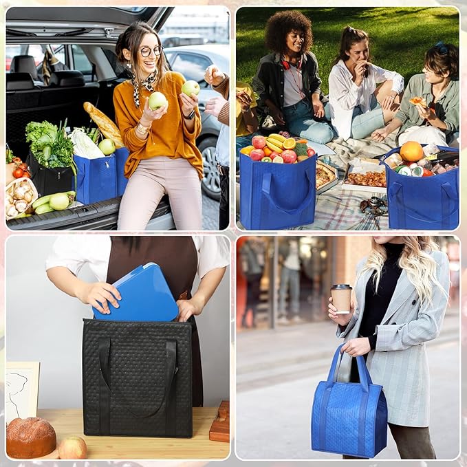 20 Pcs Insulated Shopping Bags for Groceries with Zipper & Handles, Large Foldable Cooler Bags for Hot & Cold Food