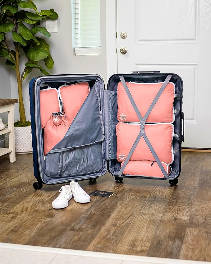TRIPPED XL Compression Packing Cubes — 7-Piece Set for Checked Luggage | Extra-Large (15.7"×11"×4") + Large + Small + Tube + 