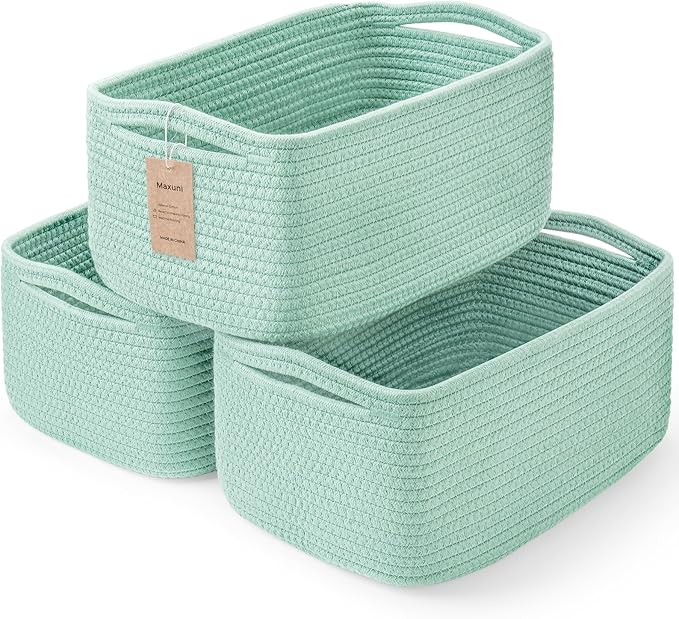 3-Pack Storage Baskets for Organizing | Woven Shelf Toy Basket | Rope Baskets for Gifts Empty | Closet Organizer Bins with Ha