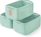 3-Pack Storage Baskets for Organizing | Woven Shelf Toy Basket | Rope Baskets for Gifts Empty | Closet Organizer Bins with Ha