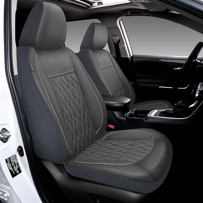 CAROMOP Faux Leather Car Seat Covers 2 Front Set,Luxury and Comfortable Seat Covers for Cars, Airbag Compatible Car Interior 