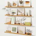 Fun Memories Picture Ledge Shelves Set of 4, 32 Inch Rustic Wall Mounted Floating Shelves with Lip for Home Storage and Décor