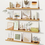 Fun Memories Picture Ledge Shelves Set of 4, 32 Inch Rustic Wall Mounted Floating Shelves with Lip for Home Storage and Décor