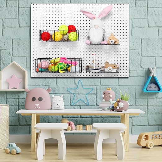 Tioncy 8 Pieces Pegboard Baskets and Shelves Pegboard Bins Wall Organizer Peg Board Racks Wire for Organizing Various Tools A