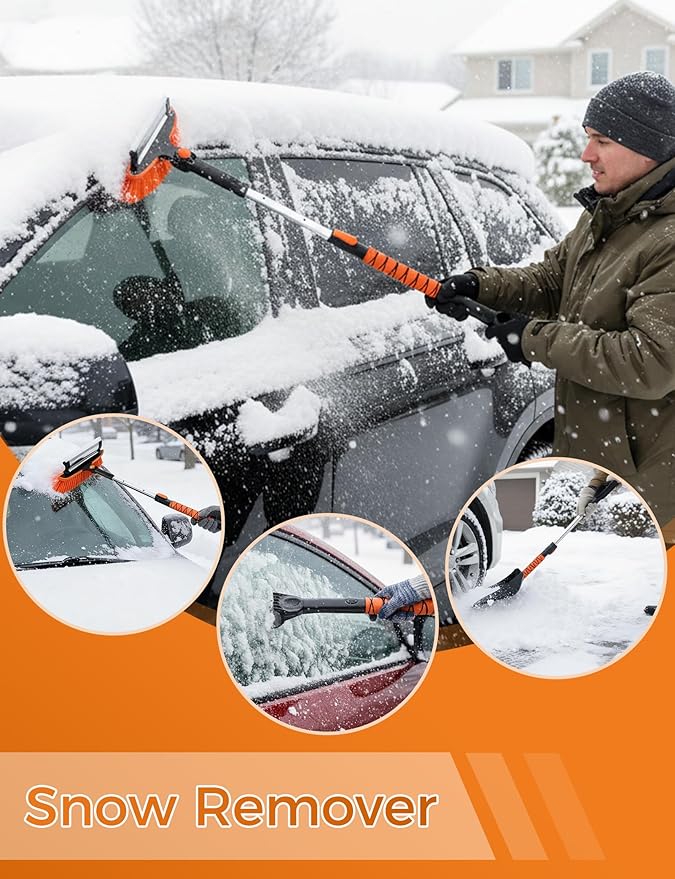 41" Extendable Ice Scrapers for Car Windshield 2-in-1 Snow Brush for Car Snow Scraper for Car Snow Scraper and Drush with Ergonomic Foam Grip for Cars, Trucks, SUVs with 360� Pivoting Brush Head