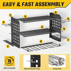 SUNALLY Power Tool Organizer, Heavy Duty Wall Mount Tool Organizer 3 Layers with 4 Drill Holders, Garage Tools Storage Rack w