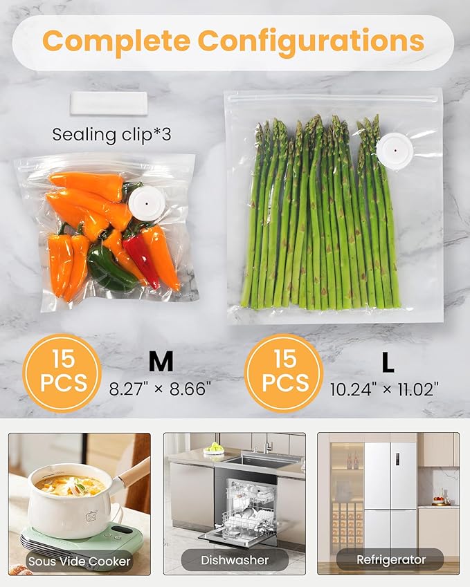 FEPPO Vacuum Sealer for Food with Visible Water Tank, Handheld Saver Compact Vacuum Sealer Machine with 30 Reusable Bags for 