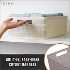 BINO | Woven Plastic Basket | Small (Natural Grey), 4-Pack | THE JUTE COLLECTION | Home Organization, Space - Saving Storage,