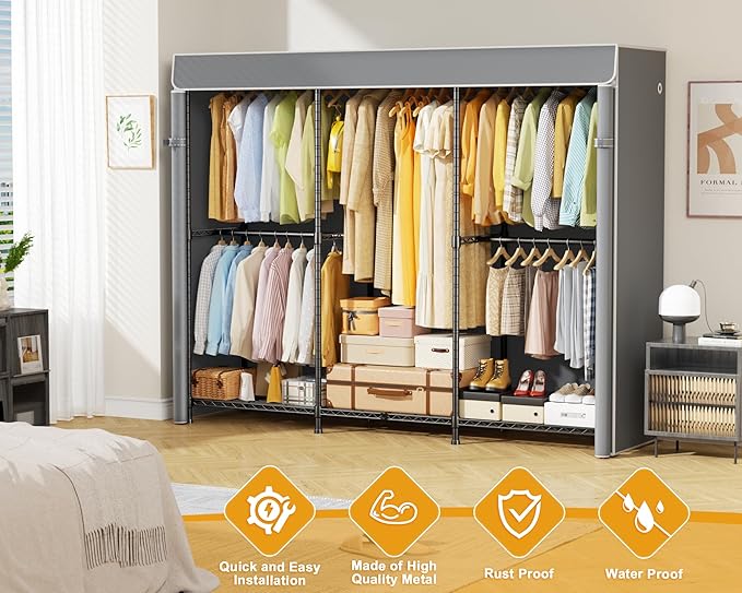 ULIFHOME E14C Pro Heavy Duty Closet Organizer System，Freestanding Clothing Racks for Hanging Clothes，Adjustable Garment Rack 
