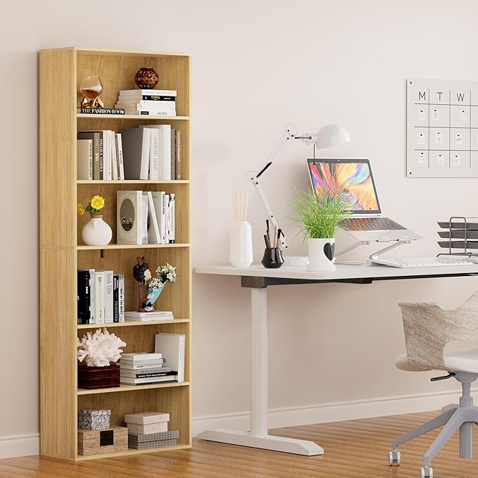 6 Tier Book Shelf，Wooden 6 Cube Storage Organizer,6 Tier Low Bookcase Storage Display Organizer, 64 Inch Versatile Cubes Shel