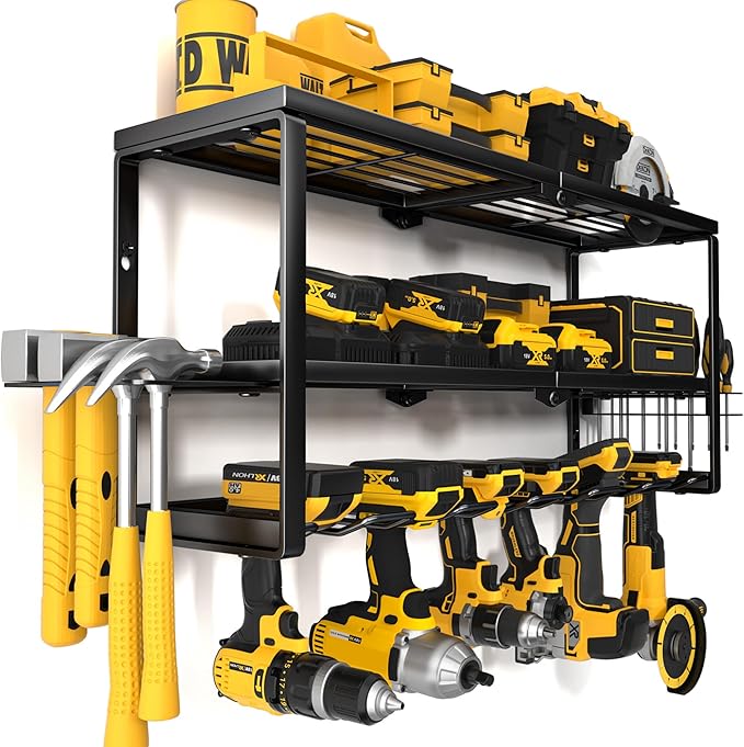 YYR Heavy Duty Power Tool Organizer Wall Mount, Cordless Drill Hanger Storage Rack, Battery Tools Holder with Charging Statio