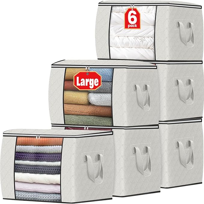 Fab totes 24 Gallons Clothes Storage, Foldable Thick Fabric Blanket Storage Bags, Containers for Organizing Bedroom, Closet, 