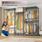 Raybee Clothes Rack with Cover,Clothing Racks for Hanging Clothes Heavy Duty,Portable Closet with Shelves,Adjustable,Loads 90