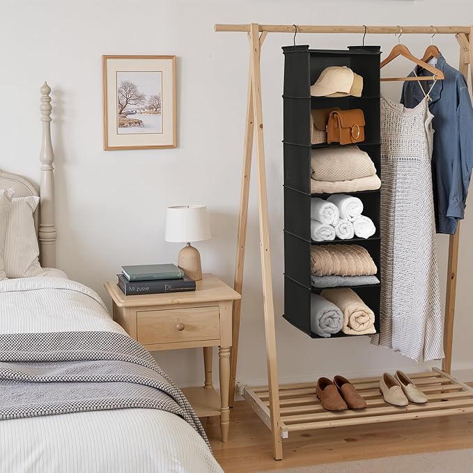 GRANNY SAYS 6 Shelf Hanging Closet Organizers and Storage, Collapsible Closet Hanging Organizer with 2 Sturdy Hooks, Large Ha