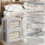 FHSQX 3 Pack Clothes Storage Bins Foldable Metal Frame Storage Box Stackable Linen Fabric Organizer Set with Carrying Handles
