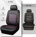 CAR PASS Piping PU Leather Car Seat Cover Full Set,Inside Zipper Design and Reserved Opening Holes，Airbag Compatible,Universal FIT for Car, SUVs,Van,Trucks（Full Set, Black & Pink）