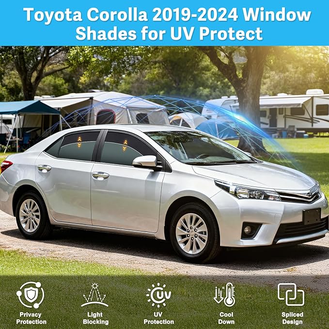 ZATOOTO Car Window Shades Custom Fit for Toyota Corolla 2019-2024 4-Pack Car Window Covers with 100% UV Protection and Total Blackout Privacy Heat Insulation for Family Travel Baby and Pet Safety
