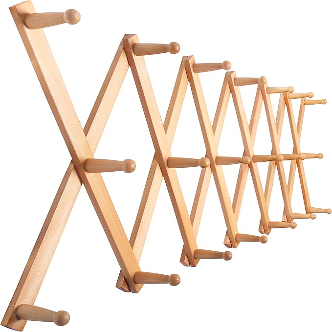 SKOLOO Hat Rack for Wall with 20 Hooks, Solid Wooden, Modern, Expandable Coat Rack Wall Mount for Coats, Hats, Bags, Baseball