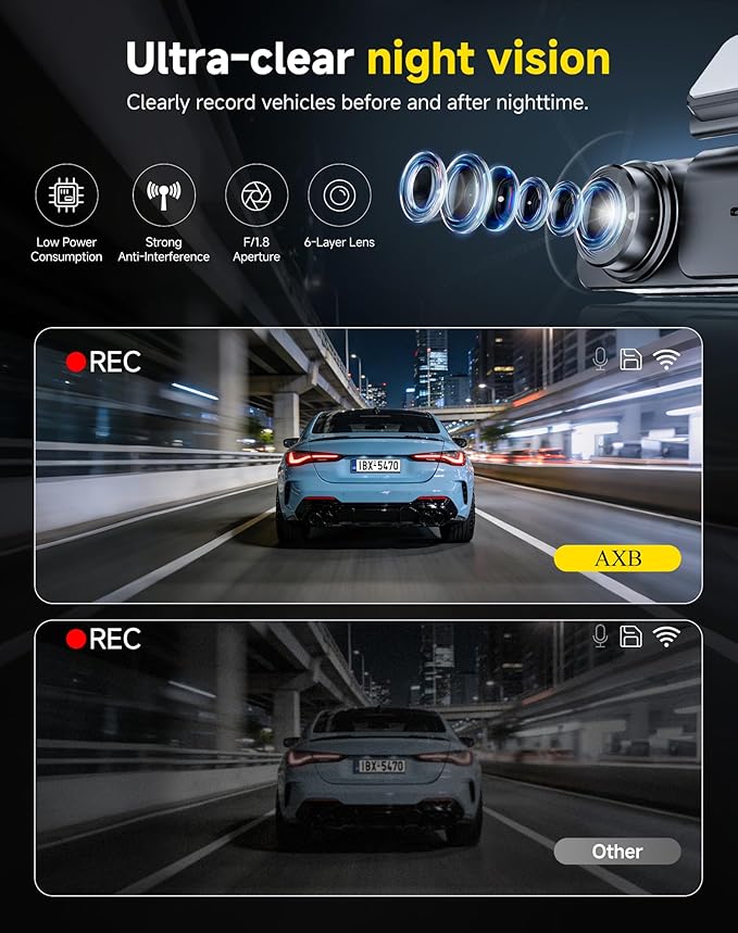 AXB Dash Cam Front and Rear: 4K+2.5K Dashcam with 5G WiFi APP Control & 64GB Card - Dual Dash Camera for Cars with 24H Parkin