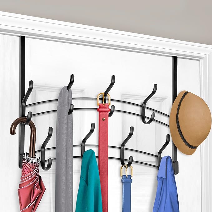 LYNK Professional® Home™ Over Door Hooks Rack - 18 Hook Over Door Hanger - Over Door Towel Rack - Hanging Towels or Clothes -