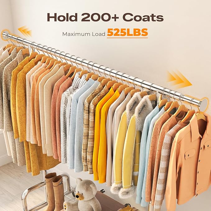 HOKEEPER Heavy Duty Clothes Rack Load 525 LBS, 75''W Adjustable Garment Rack, Rolling Clothing Rack for Hanging Clothes with 
