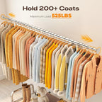 HOKEEPER Heavy Duty Clothes Rack Load 525 LBS, 75''W Adjustable Garment Rack, Rolling Clothing Rack for Hanging Clothes with 