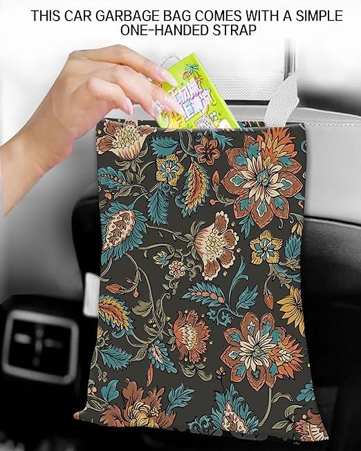 Car Garbage Can, Car Trash Bag, Car Garbage Bag, Hanging Car Trash Can for Car Accessories, Vehicle, Travelling, Camping, Cute Car Back Seat Organizer, Boho Paisley