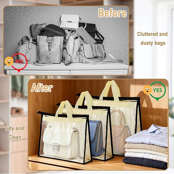 8 Pack Dust Bags for Handbags, Purse Storage Organizer for Closet, Clear Handbag Storage Organizer, Hanging Dust Cover Bag wi