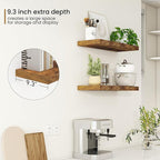 Fun Memories Floating Shelves - 2 Pack 9.3 Inch Deep Rustic Wooden Wall Shelves - Wall Mounted Storage Shelf with Invisible B