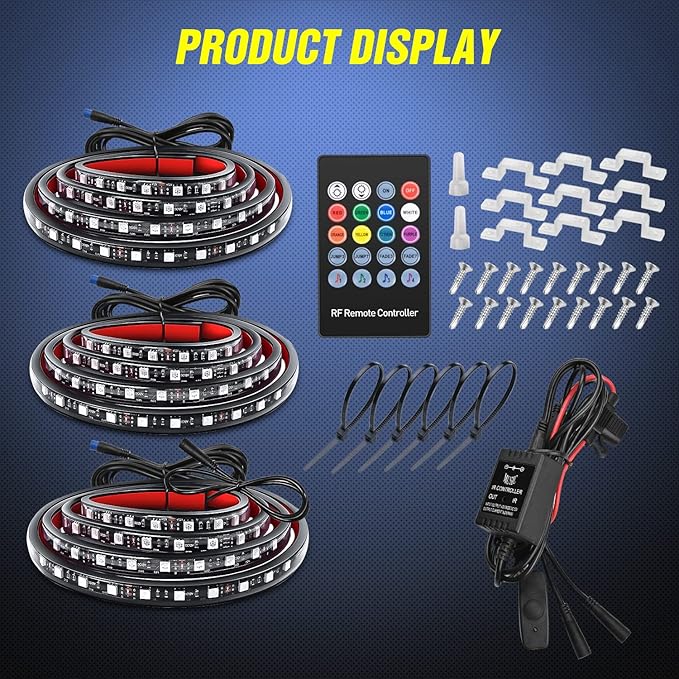 Nilight 3PCS 60 Inch RGB Truck Bed Light Strip Kit 270 LED Neon Accent LED with RF Remote On Off Switch Splitter Extension Cable for Cargo Pickup Truck Camper RV SUV Boat