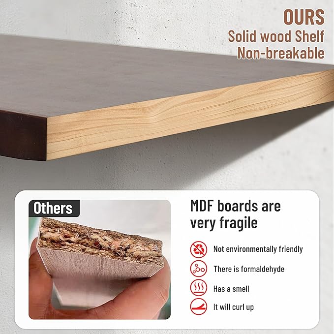 Floating Shelves for Concrete Wall: Solid Wood Shelf 15.75 and 23.6 inch with Heavy Duty Hidden Bracket for Display Books Pla