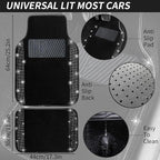 NBTEPEM Bling Car Floor Mats Full Set and Steering Wheel Cover, Universal Fit Most Cars, 4 pcs Sparkle Glitter Diamond Carpet, 5 pcs Bling Car Accessories Set for Women (Black Diamond)