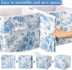 Geelin 6 Pcs Blue Floral Cube Storage Bins 11 Inch Blue Flower Storage Basket with Handle, Preppy Girls Organizer Basket, Col