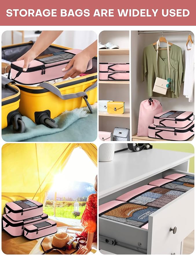 SDGFUI 6 PCS Set Compression Packing Cubes for Travel, Lightweight Packing Organizer Bags Travel Essentials for Carry On, Sui