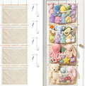 Over Door Large-Capacity Stuffed Animal Storage with Metal Hook & Wooden Stick, Hanging Plush Animal Bear Doll Toy Organizer 