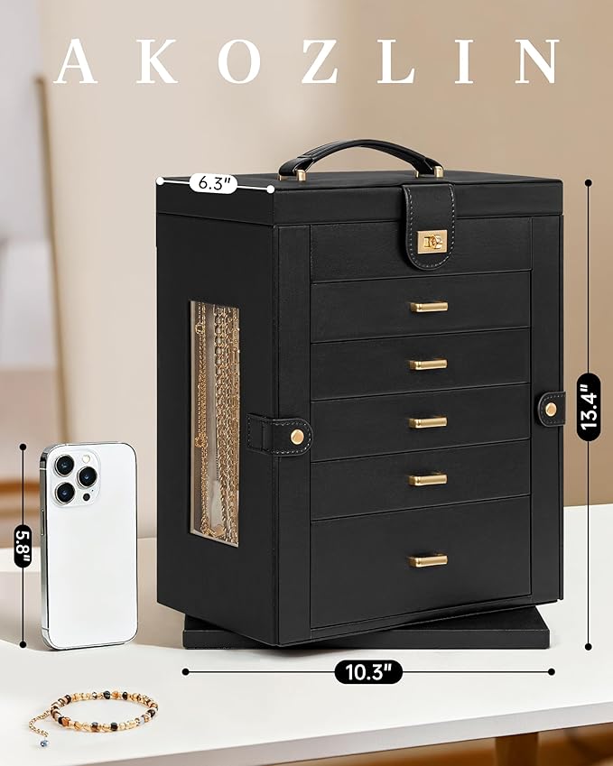 AKOZLIN Jewelry Box 6-Tier Organizer Functional 360° Rotating Jewelry Storage Case for Women Girls Ring Necklace Earring Brac