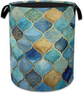 Moroccan Mosaic Laundry Basket Collapsible Laundry Hamper, Oxford Cloth Storage Bin for Room/Bathroom/Bedroom/Dormitories 16"